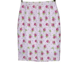 Escada Pink Roses Logo Lined Pencil Skirt